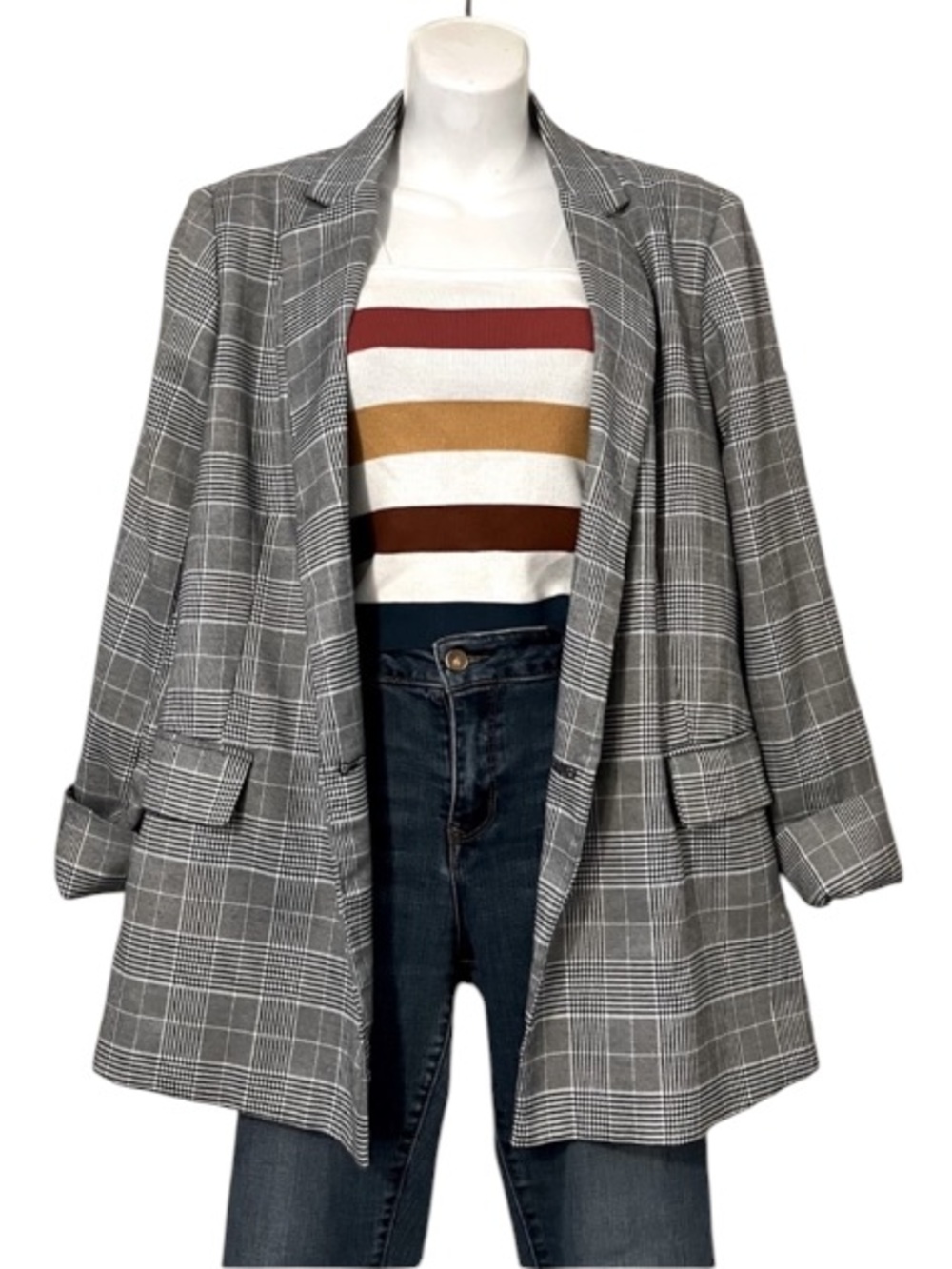 Seek The Label Plaid Loose Fit Double Breasted Blazer Jacket SzS